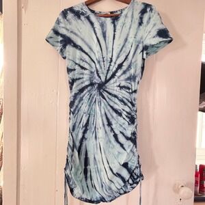 PINK Victoria's Secret Med Blue Tie Dye Ruched Side Cinch Tank Dress 90s Y2K